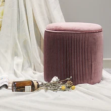 HStex Customize French Luxury Round Pleated Velvet pink Ottoman Sofa 2020 Hot Sale Chair with Storage Seat Footstool