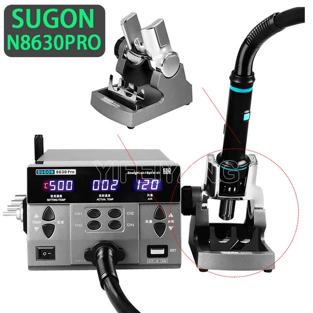 SUGON 8630Pro 1300W N202 220V N212 110V Hot Air Gun Digital Display BGA Rework Station Curved Nozzle Welding Desoldering Station