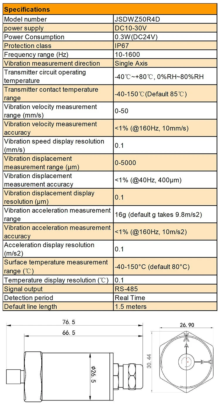 JSDWZ50R4D Strong Anti-Interference Performance Chip High Strength Stable Operation Integrated Vibration Transmitter details