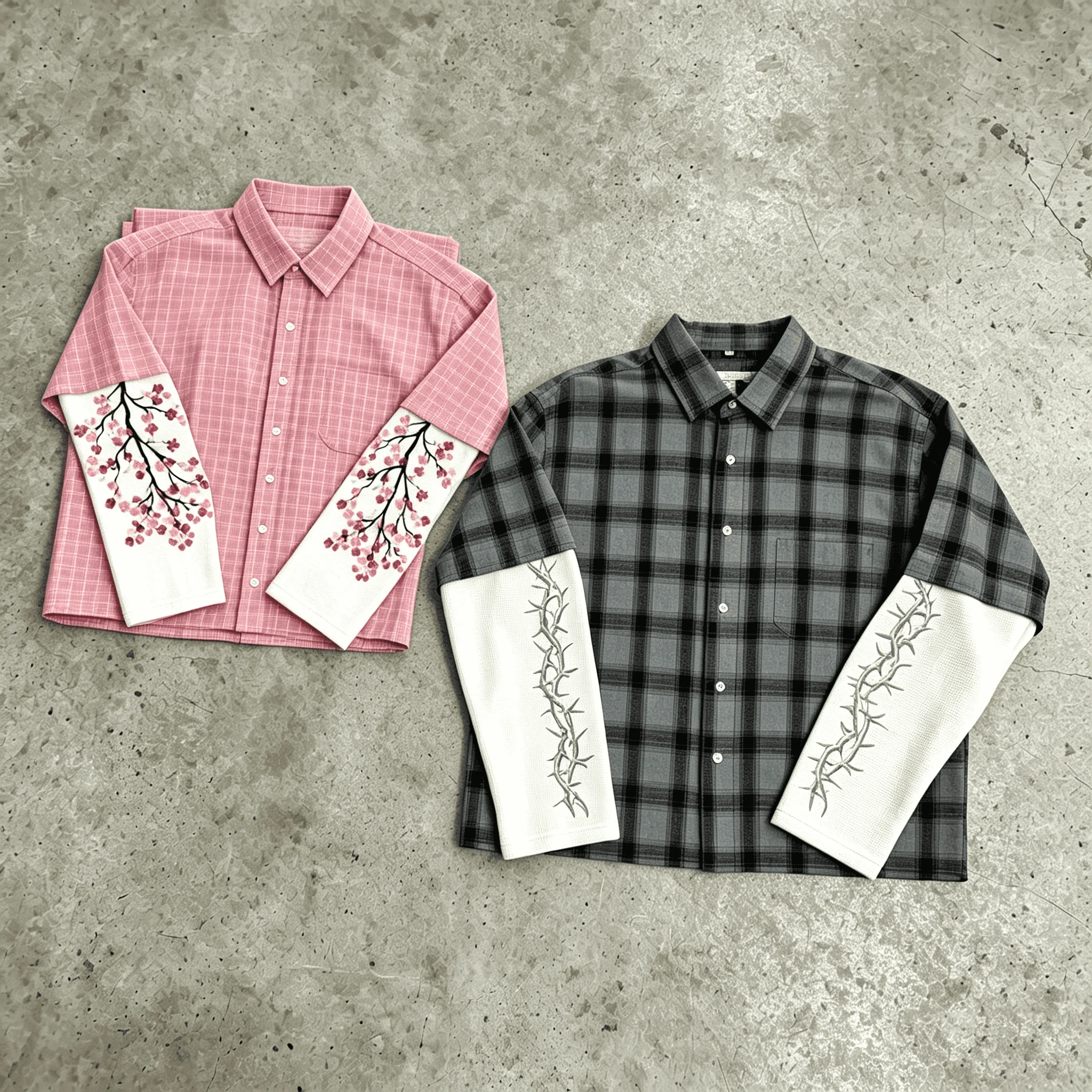 Men Custom Boxy Fit Long Sleeve Plaid Embroidery Streetwear Shirts 100% Cotton Anti-Wrinkle Breathable Quick Dry OEM Service