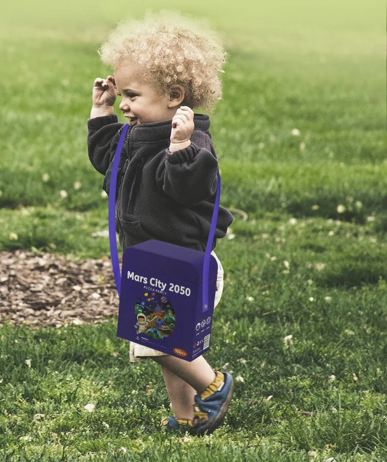 пользовательские мини бумажный пазл игрушка ремни рюкзак ящик пространства круглый головоломки для детей ясельного