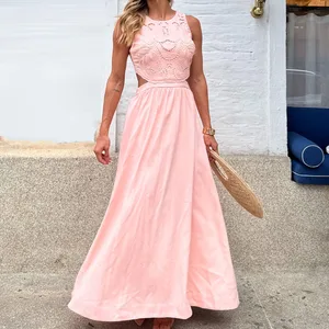 China Fashion Ruffle Sleeve V-neck Slit Side Casual Summer Women Chiffon Elegant Maxi Dresses