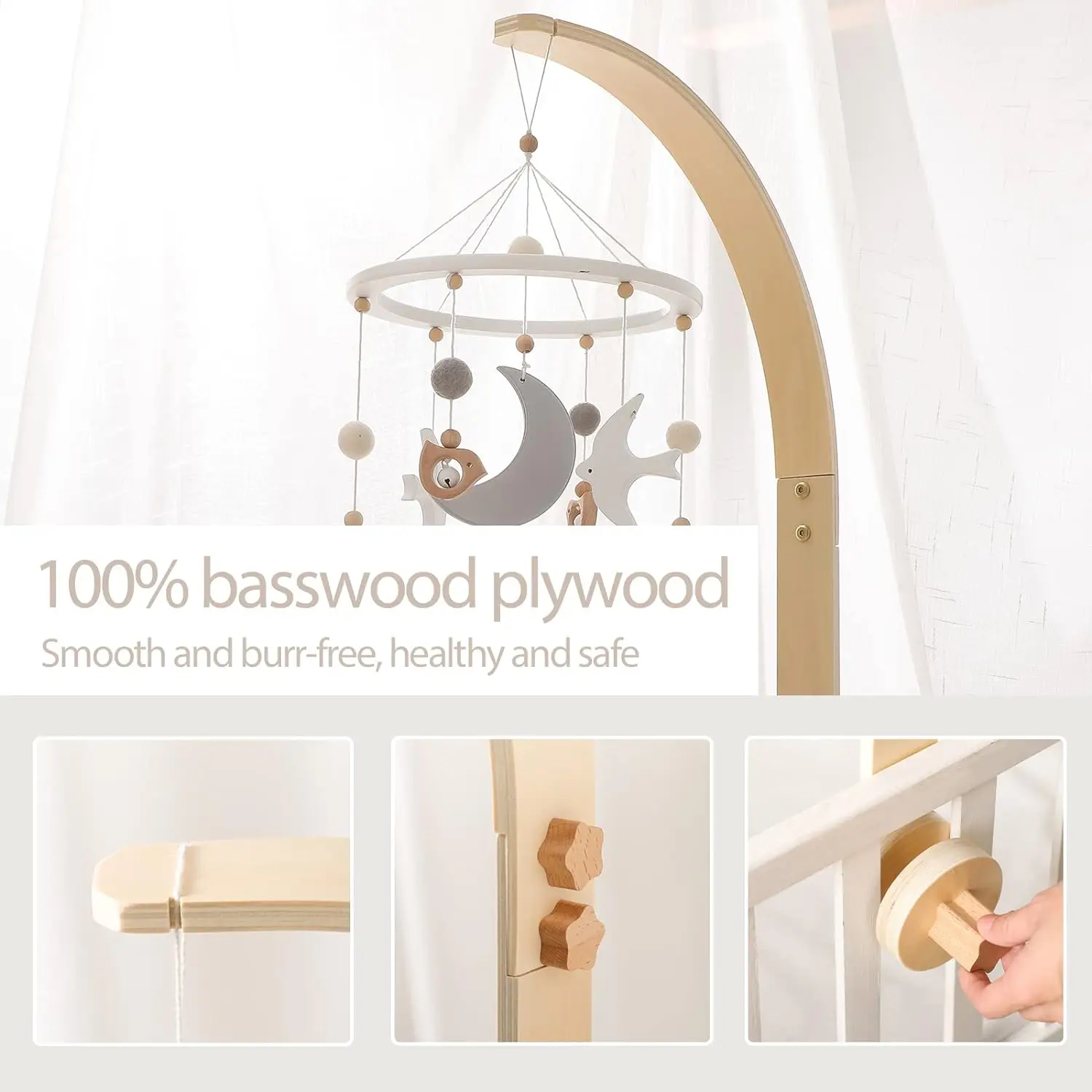 Wooden Crib Mobile Arm For Baby Nursery Crib Baby Mobile Hanger Baby