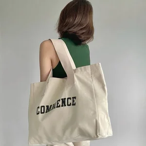 Eastshine New Women's One Shoulder Large Capacity Recycled Student Natural Color Printed Letters Handheld Shopping Bag