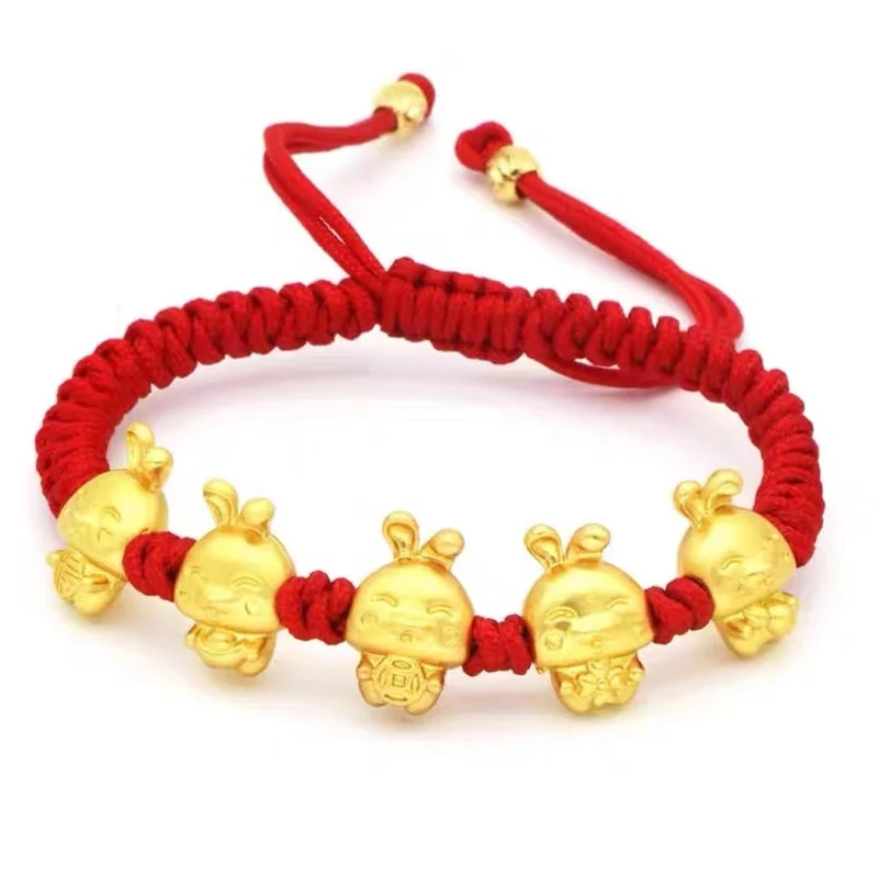 Mascot Five Fortunes Golden Rabbit Red String Bracelet - Bring
