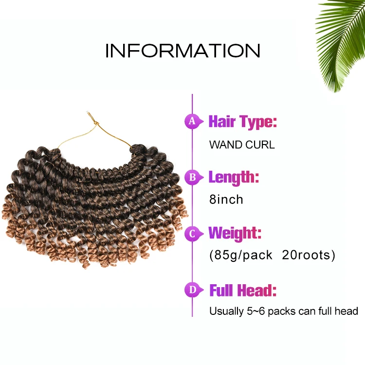 Julianna 8Inch 10 Inch 20 S Synthetic Best Selling Private Label 12 Inch Braid Jumpy Jamaican Bounce Crochet Wand Curl Hair