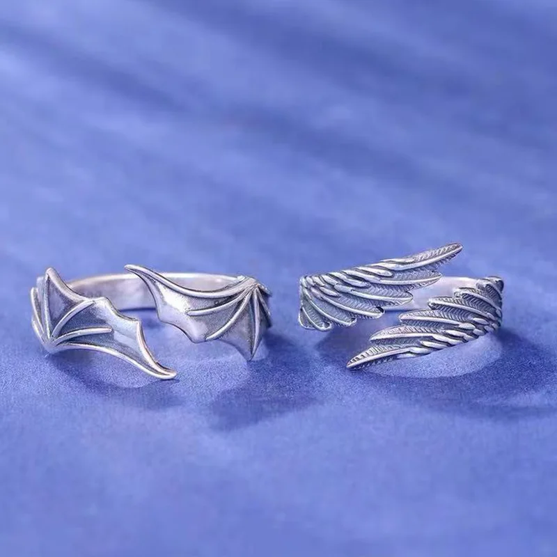 2025 Creative Couple Ring Personalized Open Ring Angel and Demon Wing Ring for Man Women