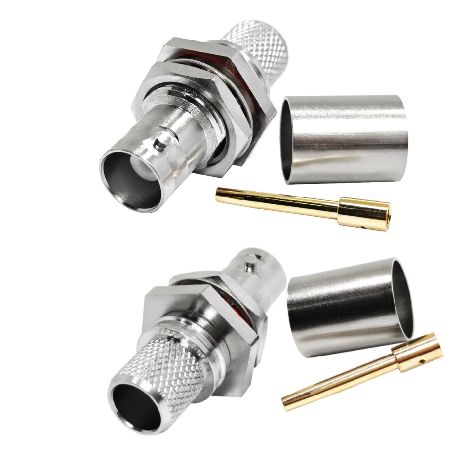 Factory 50 Ohm BNC Connector Jack Female Bulkhead for LMR400 RG8 7DFB RG213 RG214 H1000 Crimp RF Coaxial Connectors in Stock