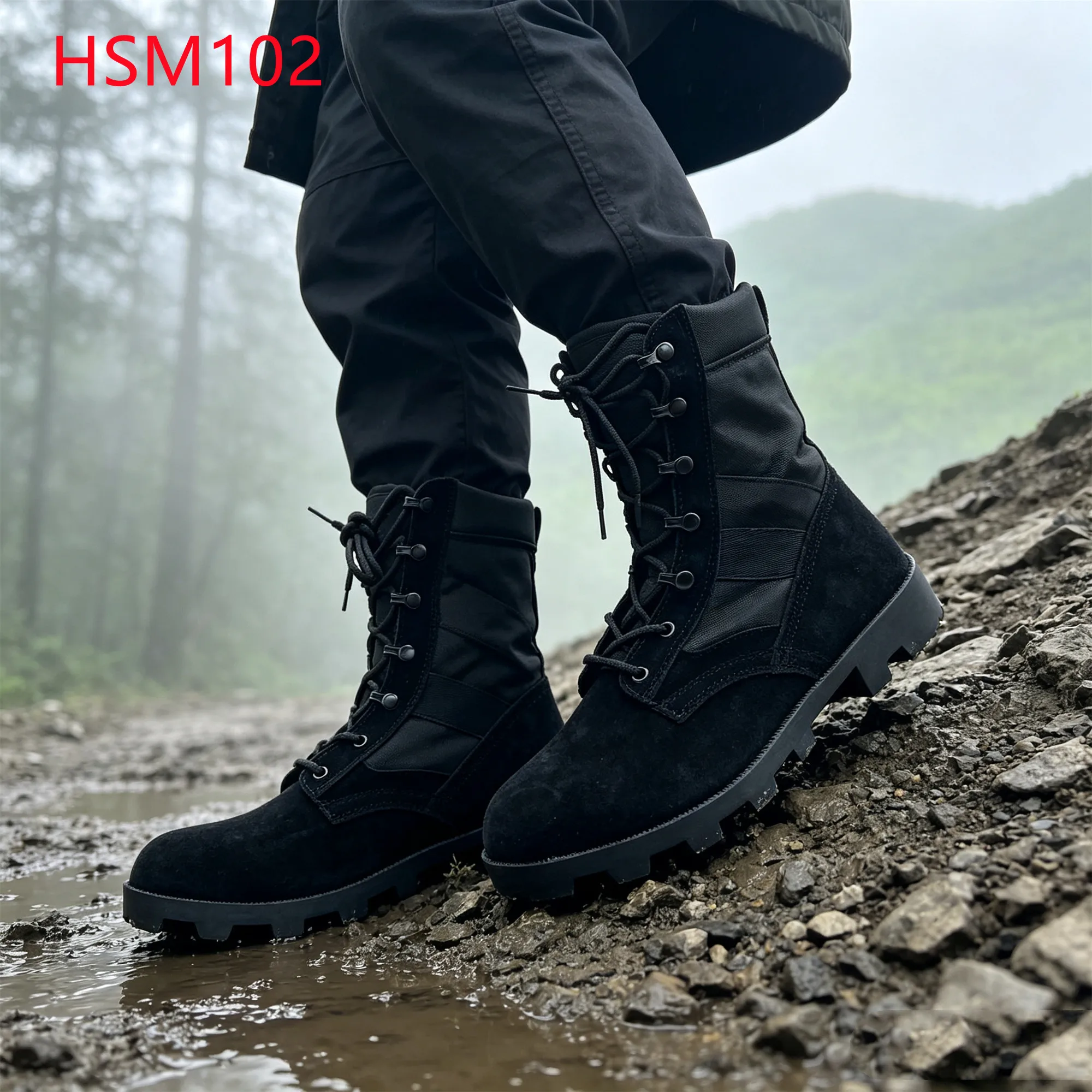 LXG,Cold-weather Rugged Hua Singh Combat Boots with Metal D-ring Desert Crossing Quality Suede Leather Tactical Boots HSM102