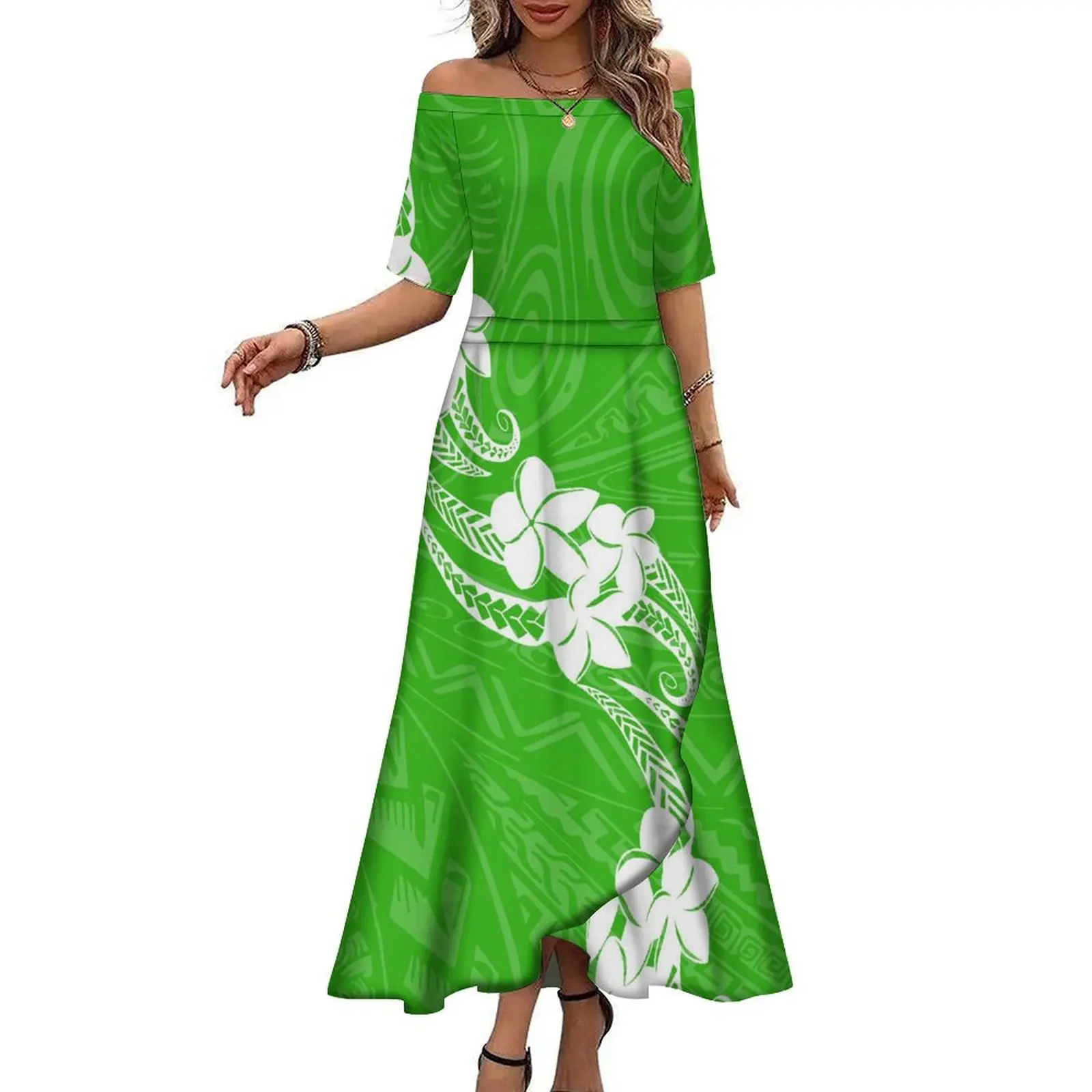 Drop Shipping High Quality Custom Hawaii Flower Print Women off the  Shoulder Half Sleeve Island Dress Summer Polynesian Dress| Alibaba.com