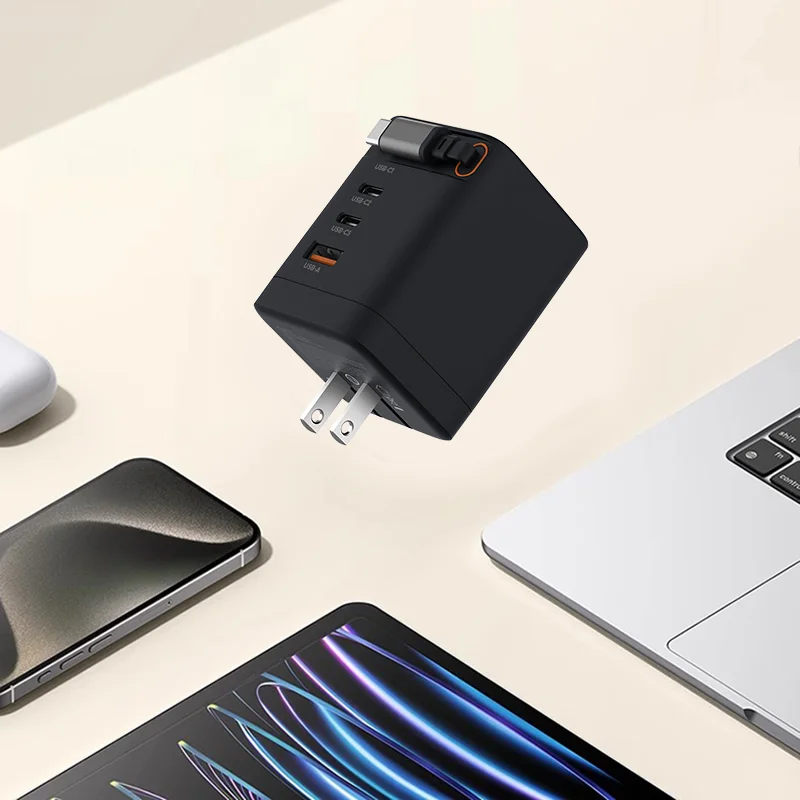 100W Portable GaN Fast Charger with Retractable Cable
