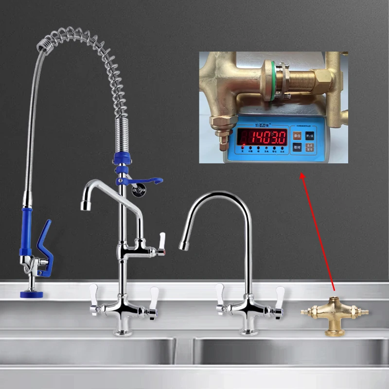 افشانه شیر باکیفیت بالا برای آشپزخانه تجاری اروپایی 1403 گرمی از برنج و فولاد ضدزنگ 304 نصب شده روی دیوار با قابلیت پیش‌شویی انعطاف‌پذیر