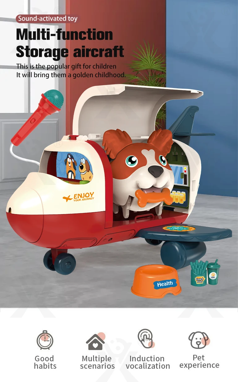 Chengji juguetes para ninas multifunction storage airplane voice sensing dog pet care play set pretend play toys for kids