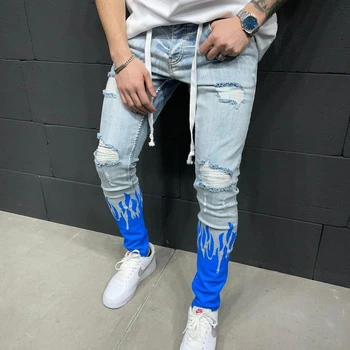 Custom Distressed Washed Black Denim Jeans Pants for men stylish Baggy Hole Super Skinny Jeans Men