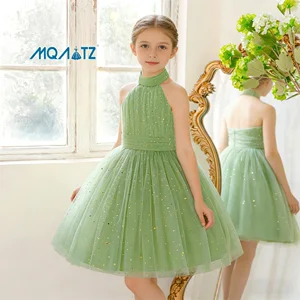 MQATZ Elegant Formal Evening Dress for Girls Backless Pattern Kids Party Princess Events Parties Parties for Teenagers ALP689