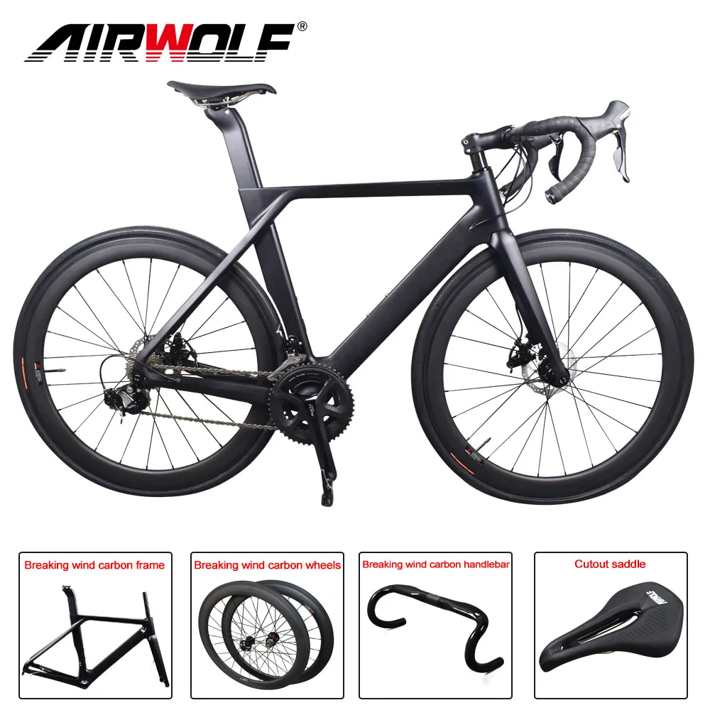 Airwolf 700C T1000 Toray Carbon Fiber UD BB86 Flat Disc Brake 21-Speed 21  Speeds Full Aero Road Bicycle