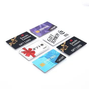 Custom plastic gift cards with logos and barcodes, QR codes, or magnetic stripes are printed by Chinese printing manufacturers