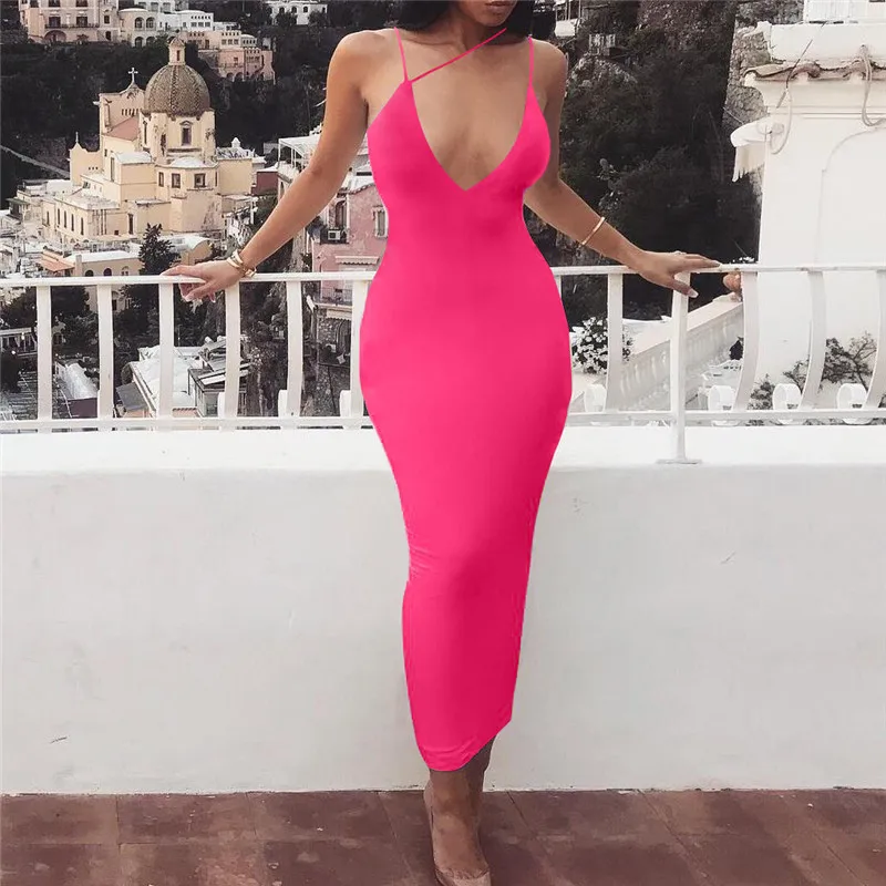Women Wholesale White Yellow Black Neon Color Sexy Halter V Neck Club Dress