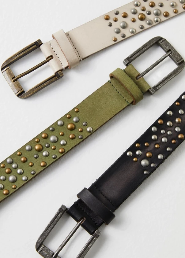 Customized Casual Fashion Ladies Belt Vintage Green Genuine Leather Studded Women Belt