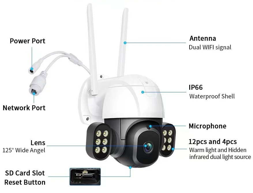 Stable quality 2K smart wifi H265 auto tracking 8mp full hd wireless security wifi ptz outdoor ip camera