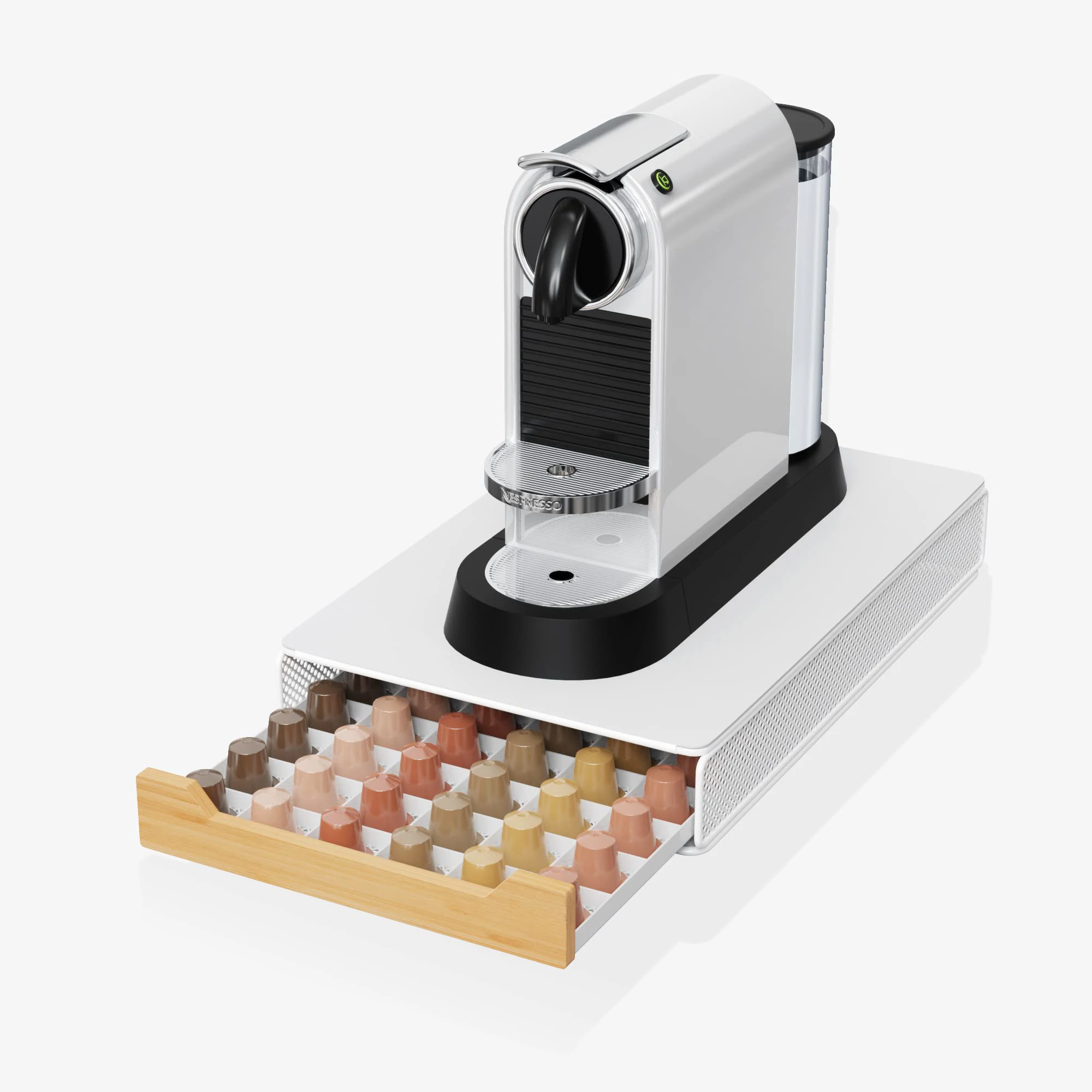 Bamboo Coffee Pod Storage Drawer Holder Compatible with Nespresso 60 Pods Coffee Capsules Drawer