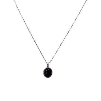 Hot Sale Minimalist Black Oval Onyx Luster Pendant For Women Girl Trendy Clavicle Chain Link Simple Neck Jewelry Gift Necklace