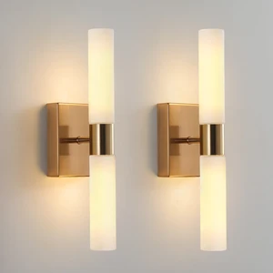 LED Wall Lamp Sconces White Glass Shade Interior Bathroom Vanity Wall Bracket Light Bar Living Room Lighting Fixture Over Mirror