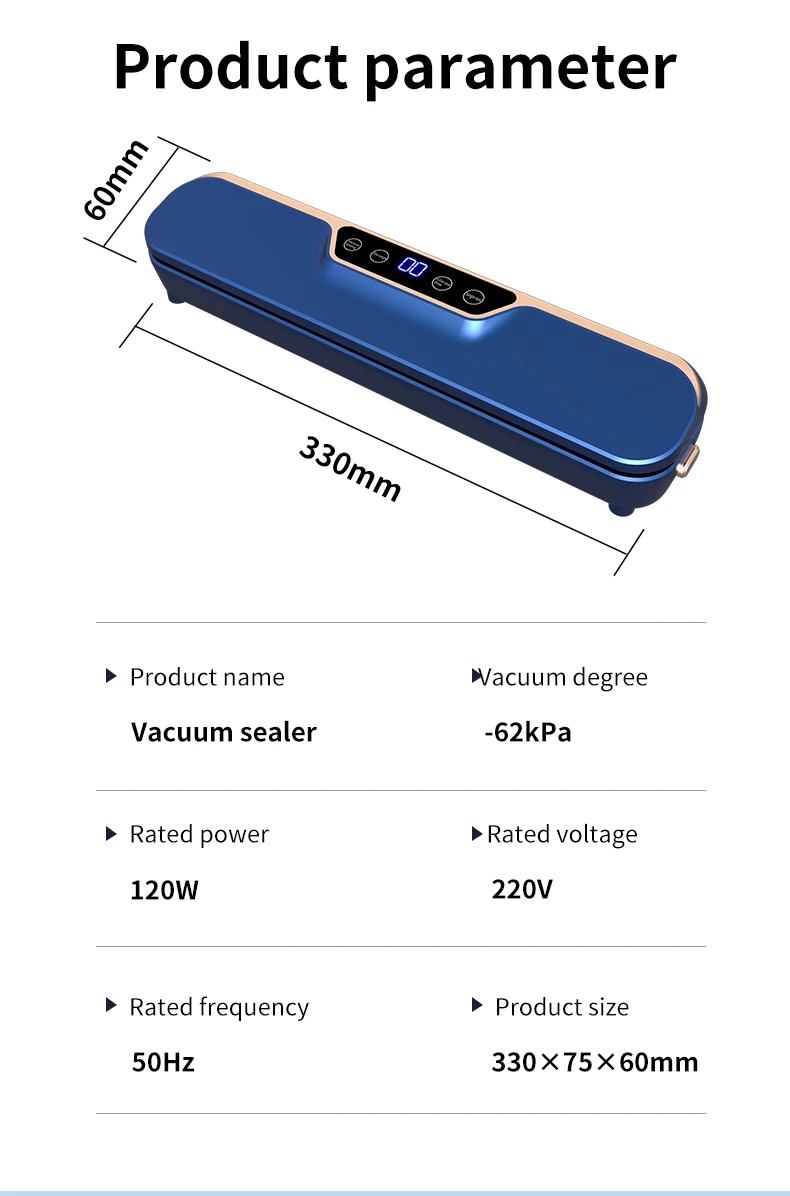 Vacuum Food Preservation Sealer with Liquid Crystal Display Automatic Sealing Machine for Food Storage