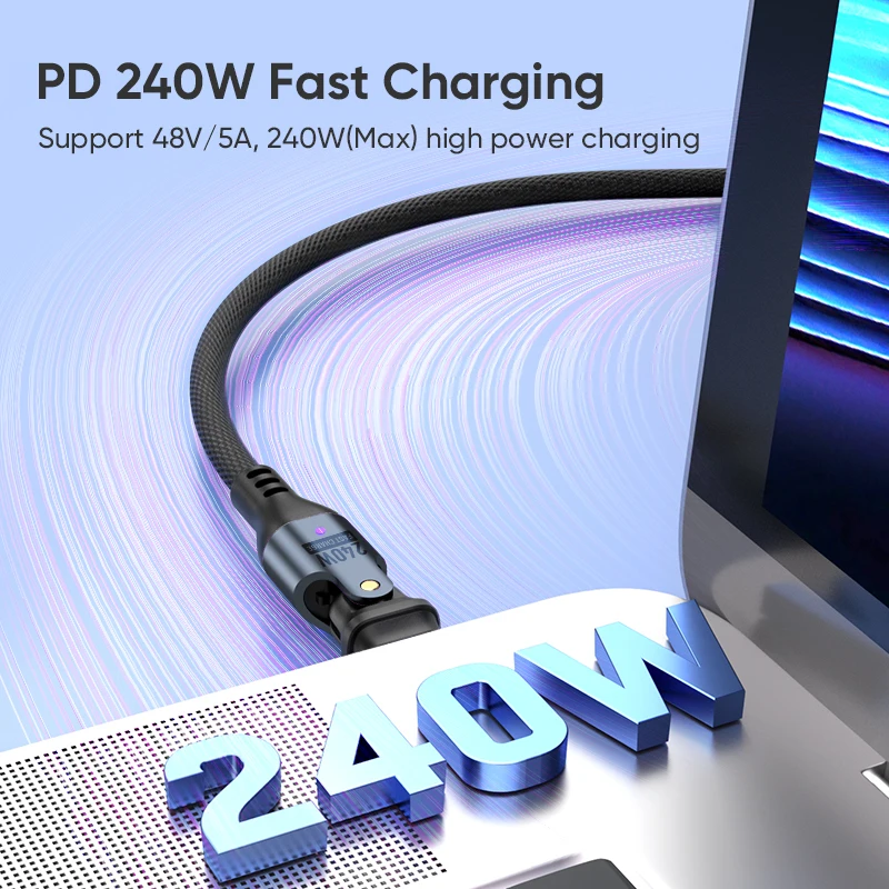 5A Fast Charging Cable Type-C 240W USB-C to Type C 180 Degree Double Bending Data Cable for Phones & Laptops