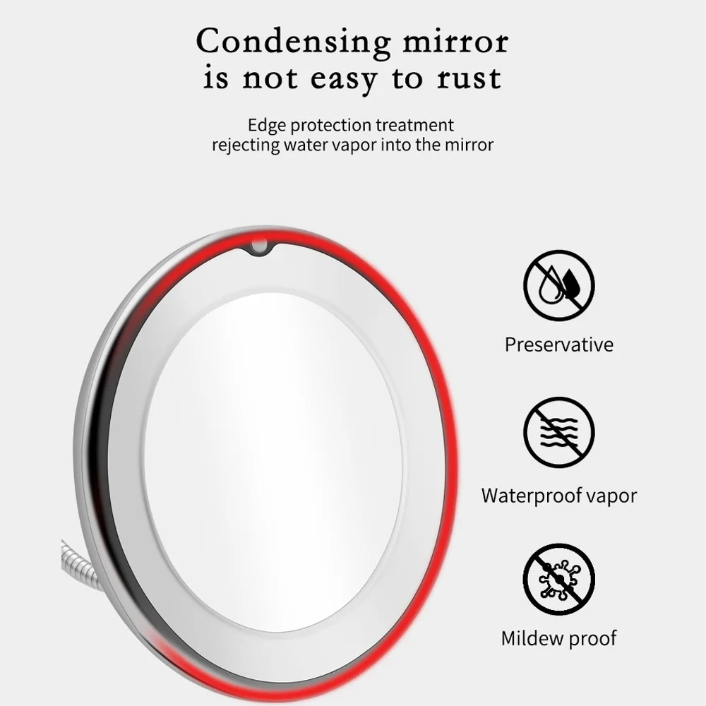 Plastic round flexible gooseneck magnifying Wall mounted make up shaving led bathroom mirror with LED light