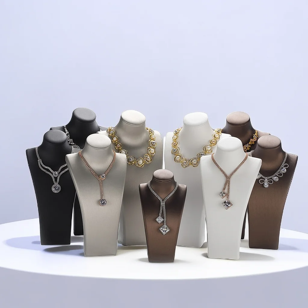 Wholesale Custom Solid Wood Jewelry Necklace Display Pu Leather