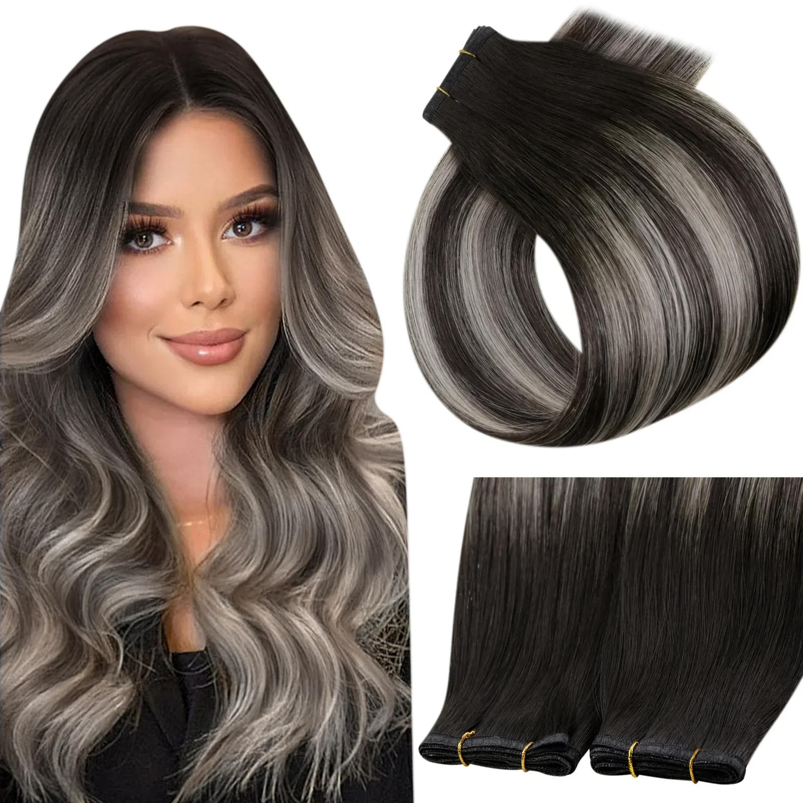 LaaVoo Virgin Flat Silk Weft Hair Extension 100% cabelo humano real_voghion.com