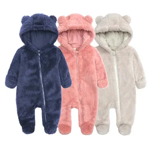Winter 2026 Baby's All-in-one Climbing Clothes Thick Warm Newborn Flannel Solid Plush Outfit