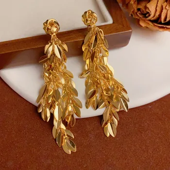 Brass Gold-plated Wheat Ears Long Tassel Earrings Personality Light Luxury Hundred High Quality Earrings Female