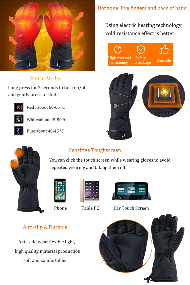 Heated Gloves Adjustable Heating Temperature Waterproof Warm Gloves