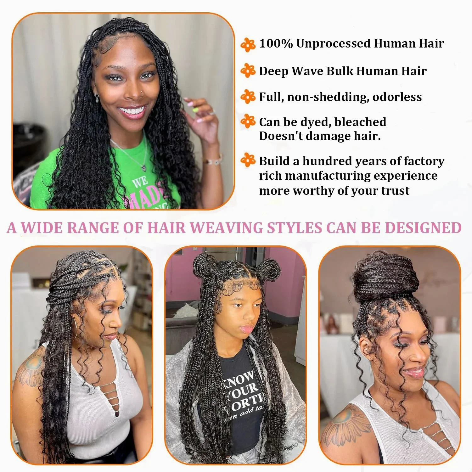 Deep Wave Remy Human Hair Bulk for Braiding, Curly Hair Extension for Boho Braids_voghion.com