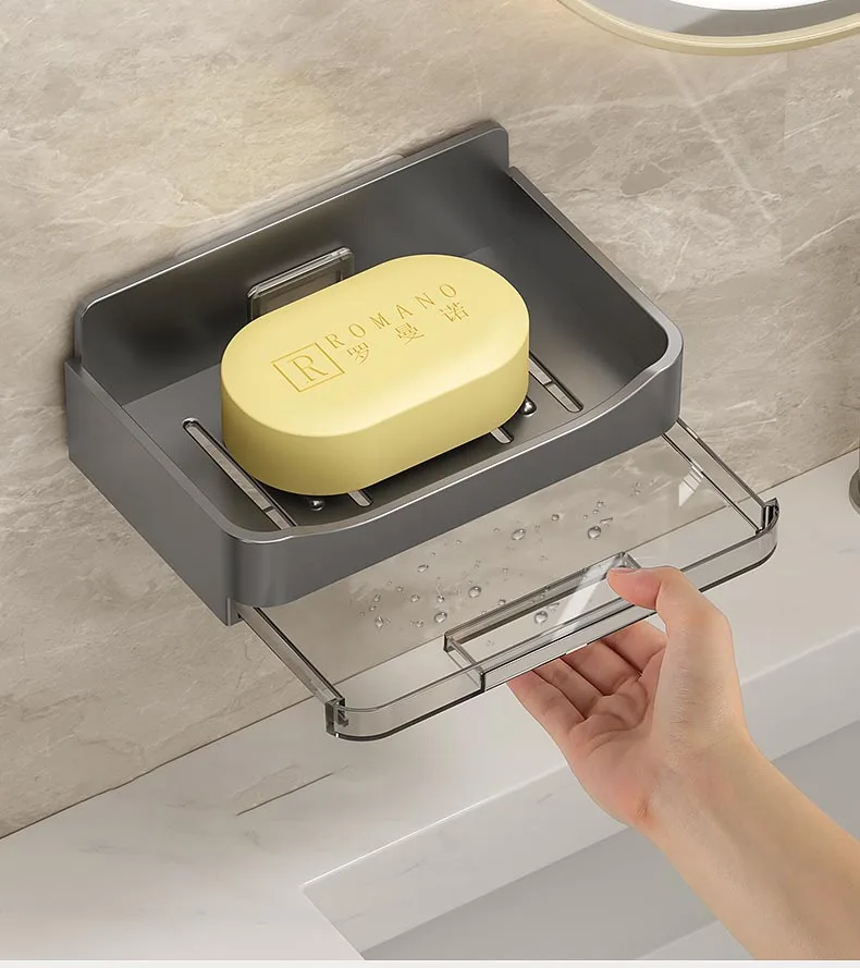 DS2770 Self Adhesive Bar Sponge Soap Dish Holder for Shower Bathroom Kitchen Sink Wall Mounted Soap Holder With Draining Tray