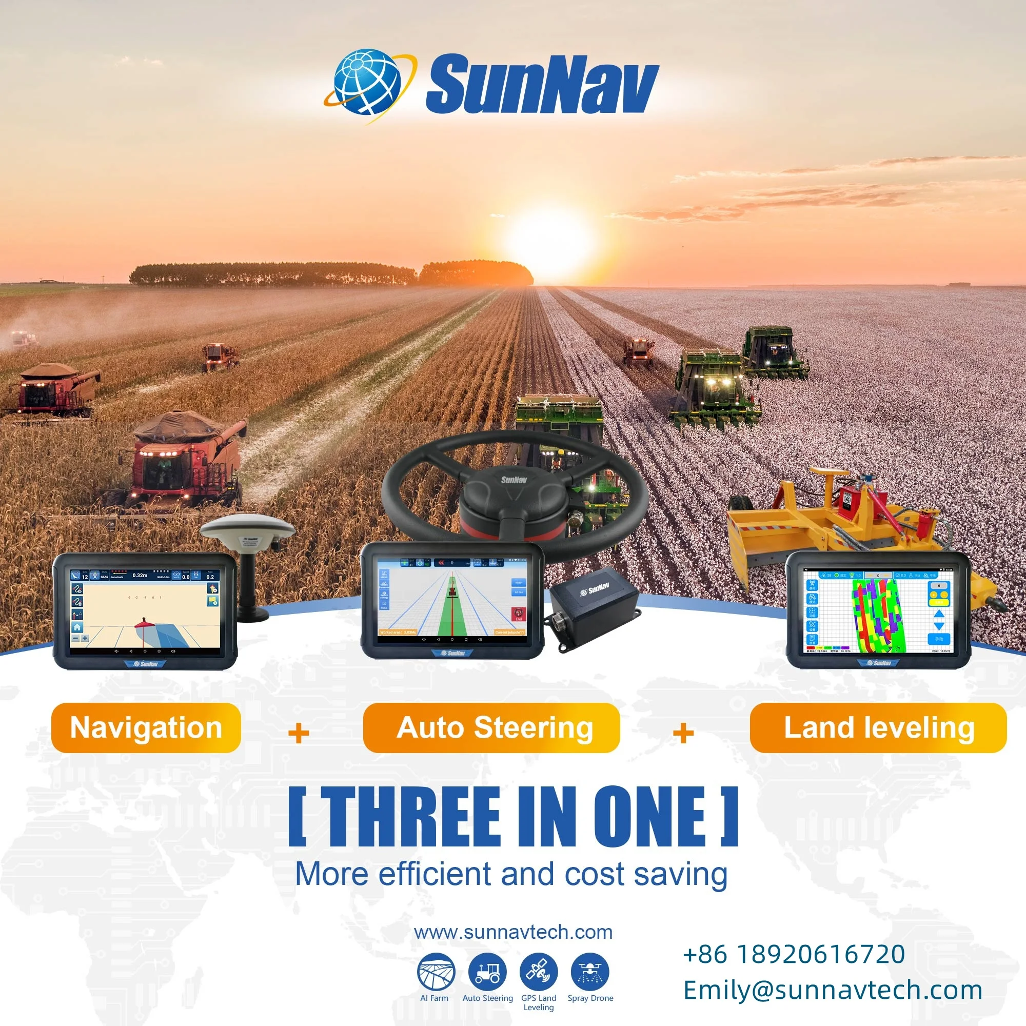 SunNav Auto Steering System Used for Tractor Navigation  GPS Auto Sterring Pilot Same Function As Trimble Teejet