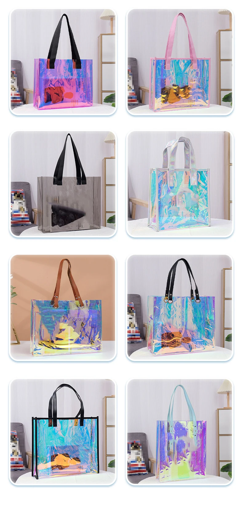 HANSUN Hot Sale Waterproof Clear PVC Beach Tote Bag Cosmetic Bag with Customized Letter Pattern Design