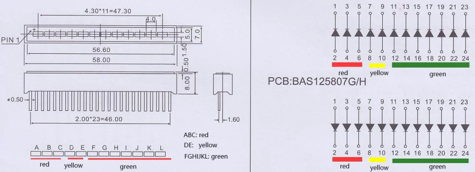 Factory Custom Red Yellow Green 12 Segment Led bar Graph