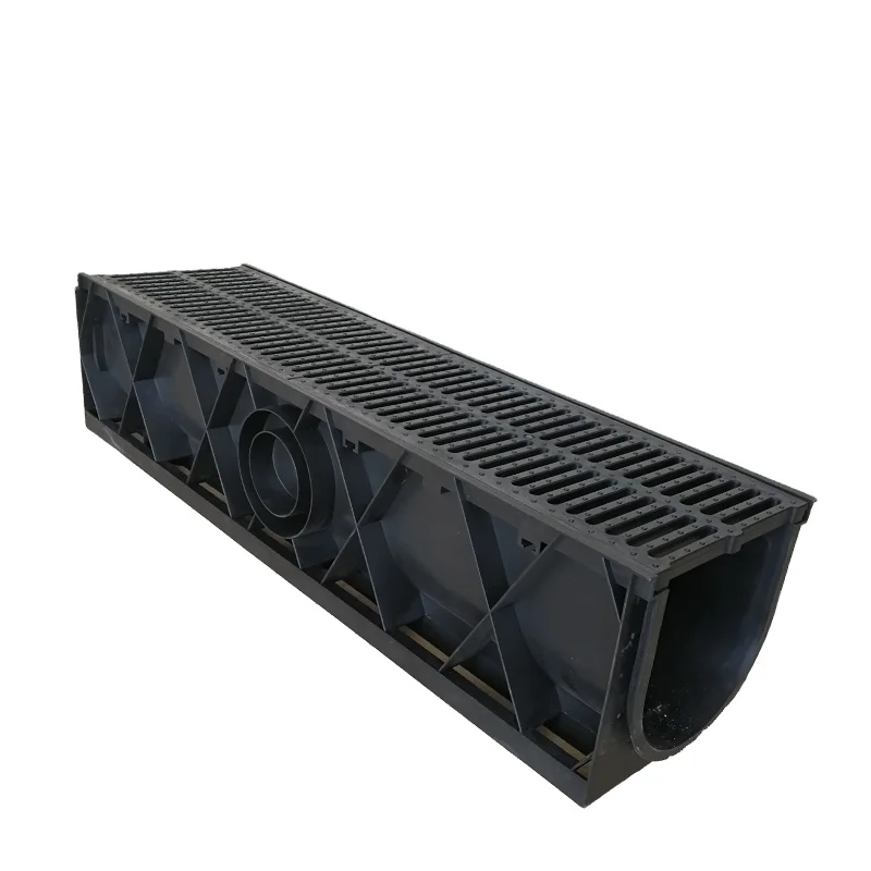 Building Material Outdoor Water HDPE Plastic Drain Channel With Stainless Steel  Cover
