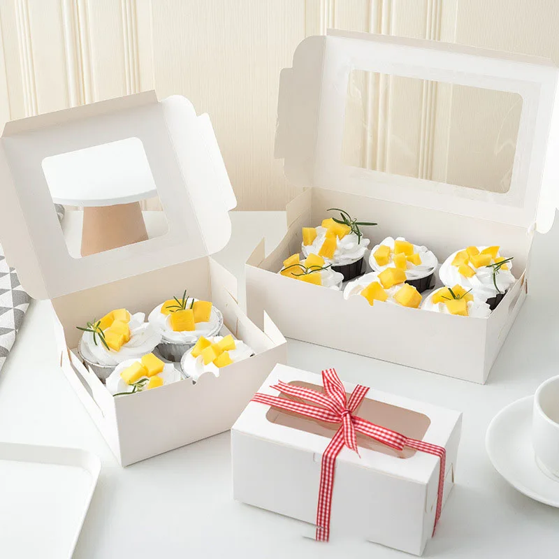 Egg Tart Packing Box Bakery dessert box white cardboard Paper printed Donut disposable packaging box