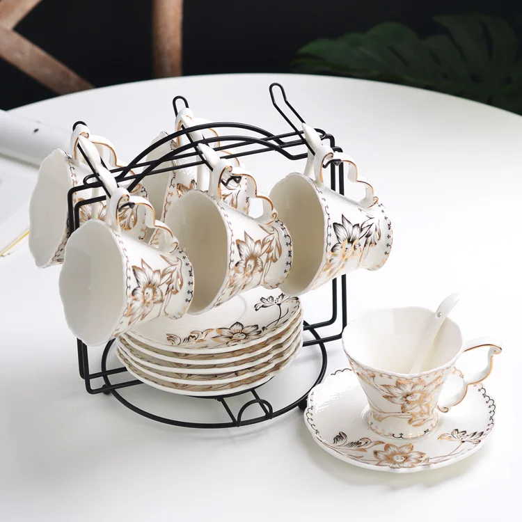 Первоклассный аутентичный Европейский послеобеденный чай Ретро Повседневная керамическая простая кофейная чашка костяная китайская блюдце набор с логотипом на