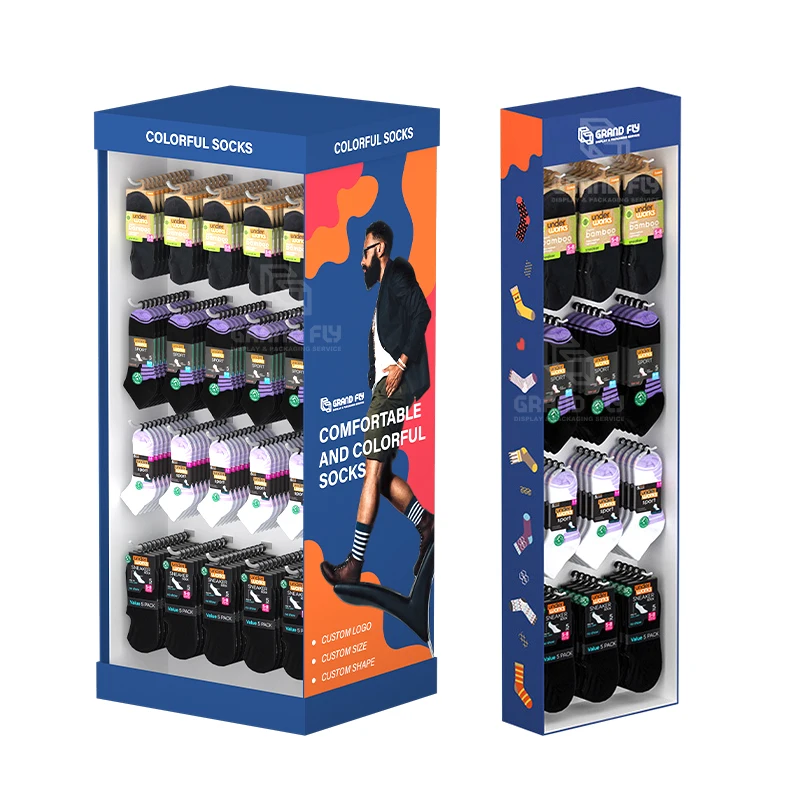 Custom Retail Cardboard Display Rack for T-Shirts Branded Clothes & Socks Corrugated Floor Display Stand for Advertising