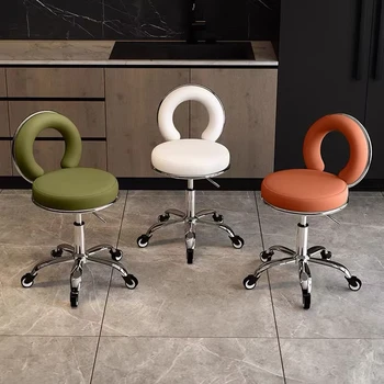 Beauty Salon Furniture PU Leather Round Rolling Hydraulic Adjustable Rotating Pedicure Technician Chair With Wheels