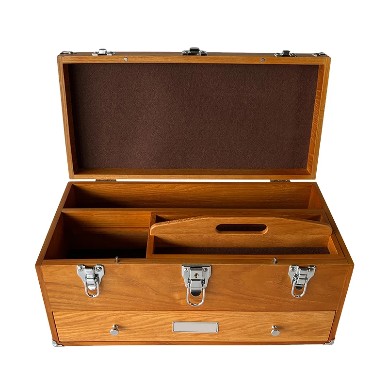 Factory Direct Custom Double Layer Solid Wooden Tool Box Custom Wooden & Bamboo Packaging Boxes