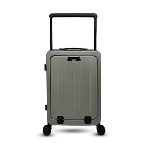 High-Capacity PC and Aluminum Frame Trolley Luggage for Business Travel Unisex Fashionable Spinner Suitcase with Lock Opening