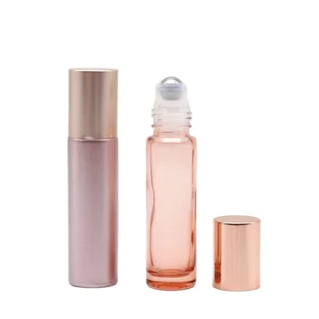 Wholesale 5ML 10ML PINK /ROSE Golden Glass Roll on Bottle 10 ML Empty Refillable Fancy Aromatherapy Roller Bottles