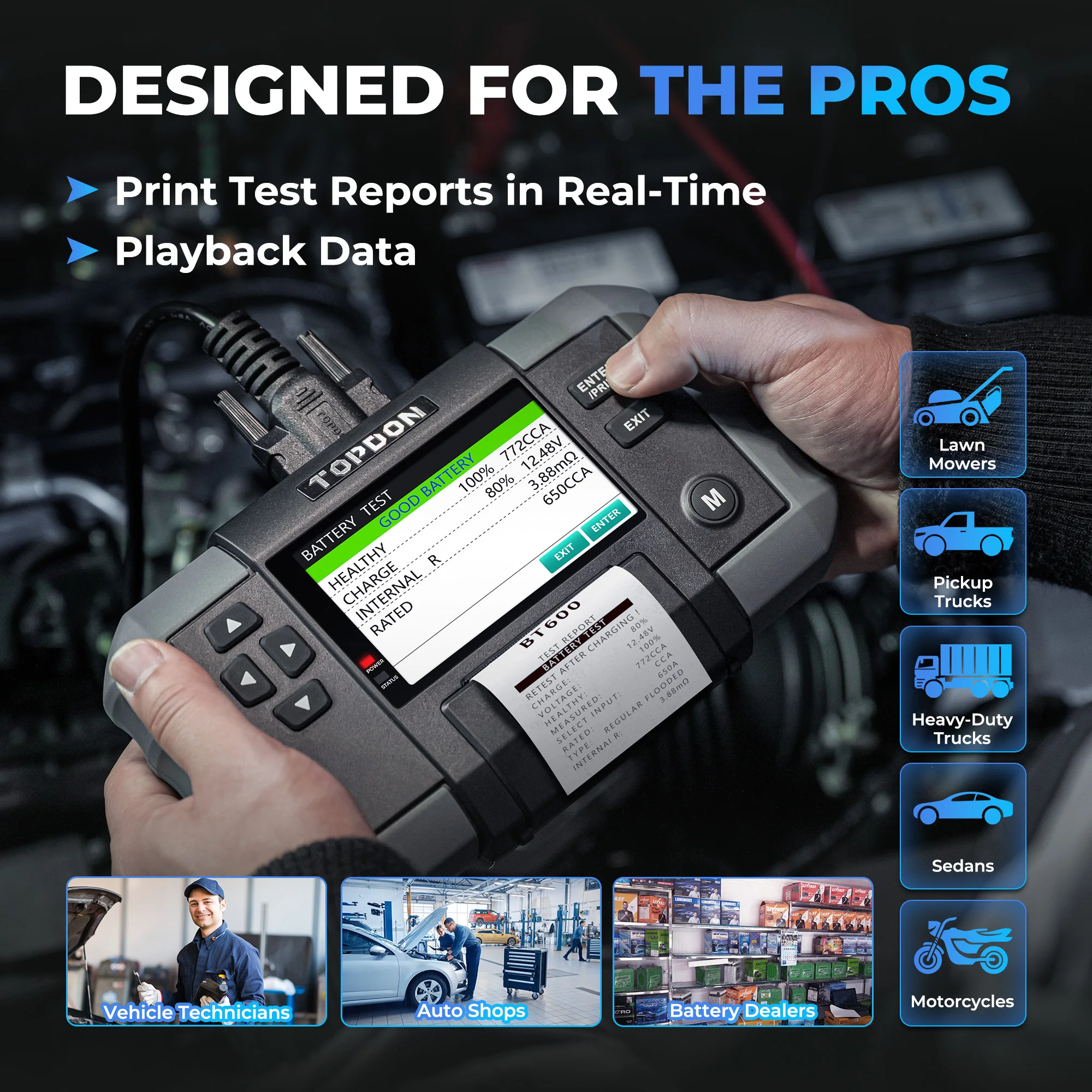TOPDON BT600 Новое поступление 12V 24V Автомобильное ведро автомобильного аккумулятора tetser анализатор с Bulit в термопринтер
