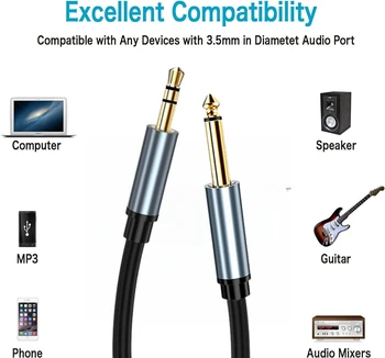 ジャック3.5mm - ダブル6.5mmオーディオケーブル、デュアル6.35mmオス